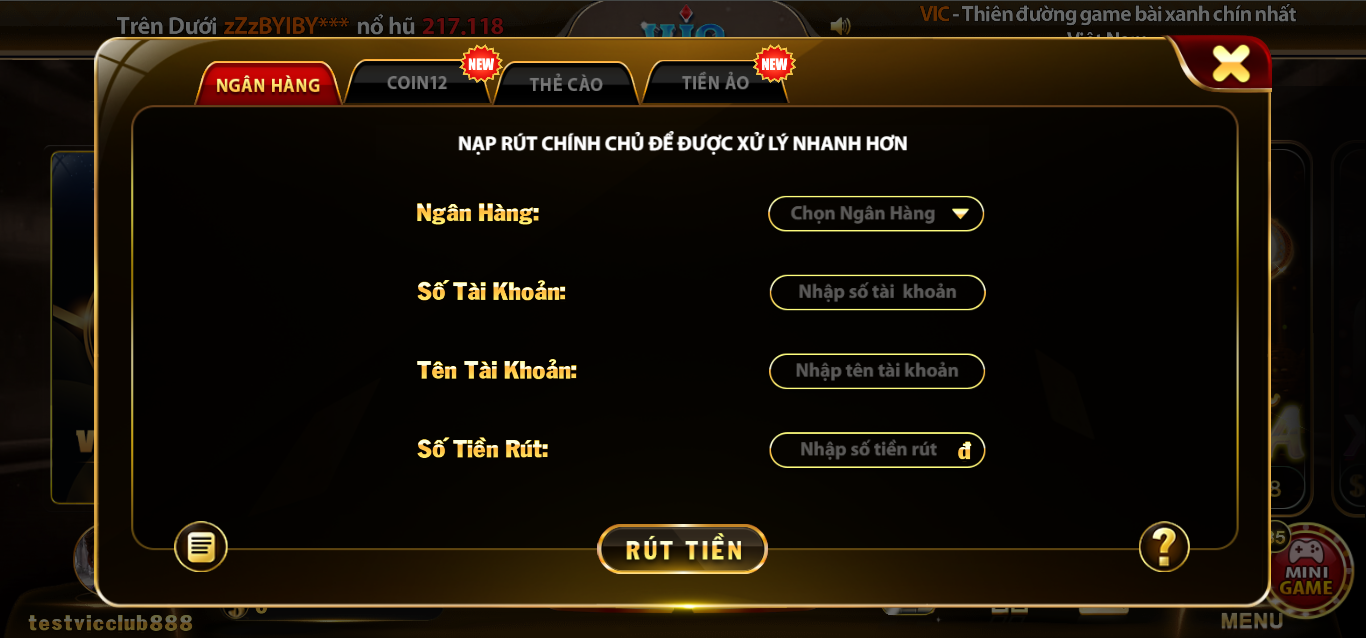 Cách rút tiền VIC Club